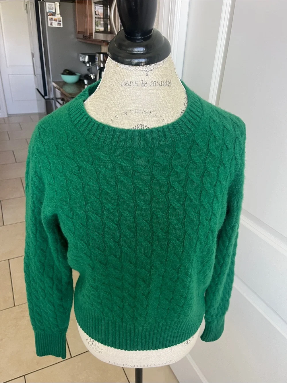 NWOT j.Crew cashmere cableknit crewneck jungle green ribbed sweater XL